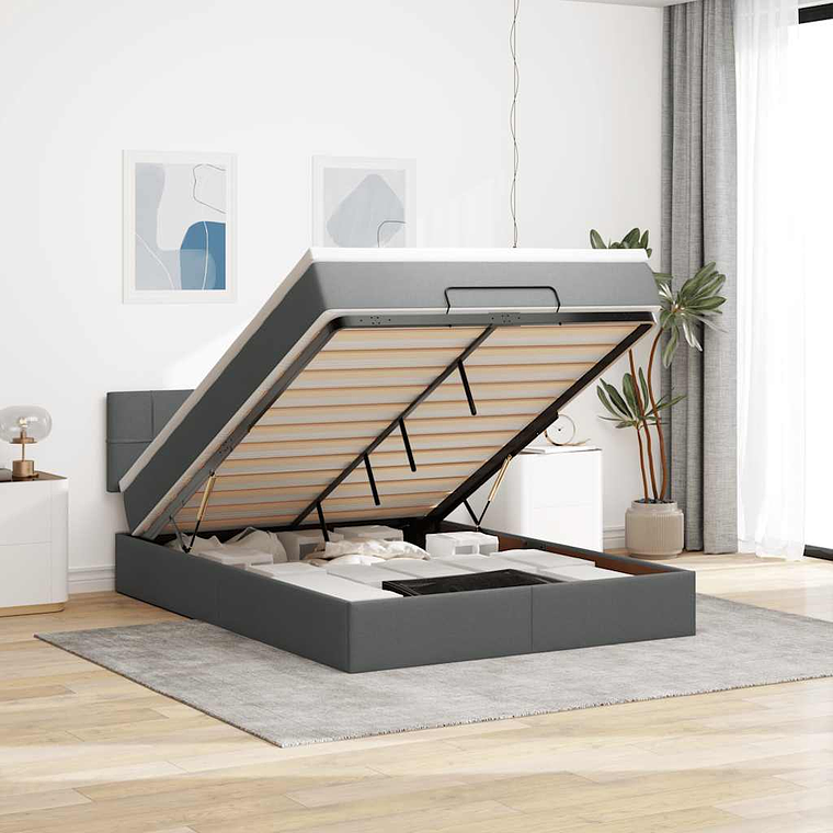 vidaXL Cama Otomana com Colchão & LEDs Cinzento Escuro 140x190cm 1