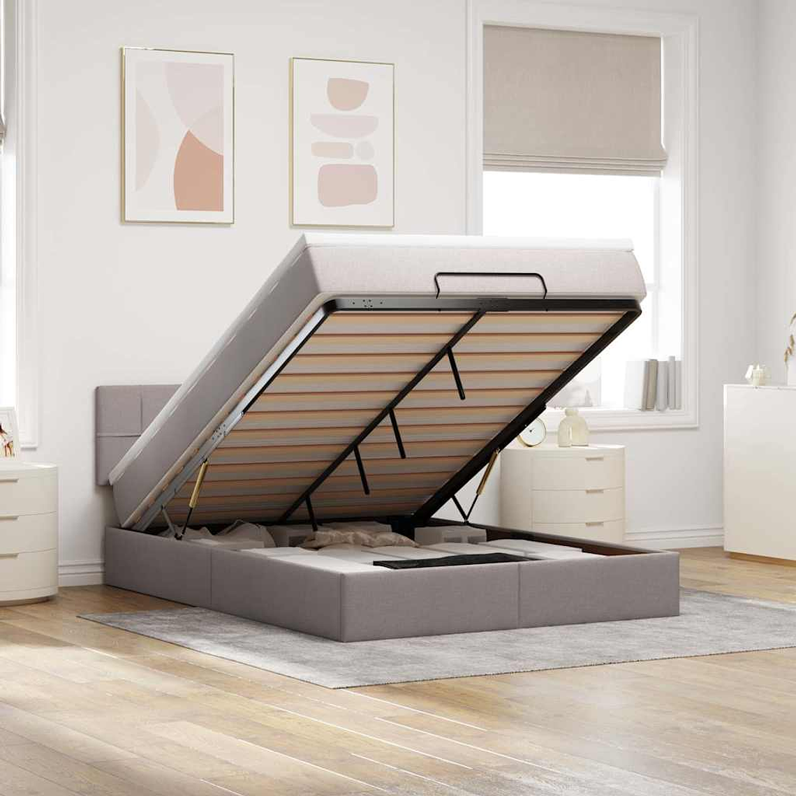 vidaXL Cama otomana com colchão & LEDs 140x200 cm tecido cinza 1