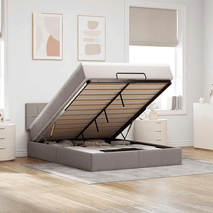 vidaXL Cama Otomana com Colchão & LEDs Taupe 140x200 cm Tecido