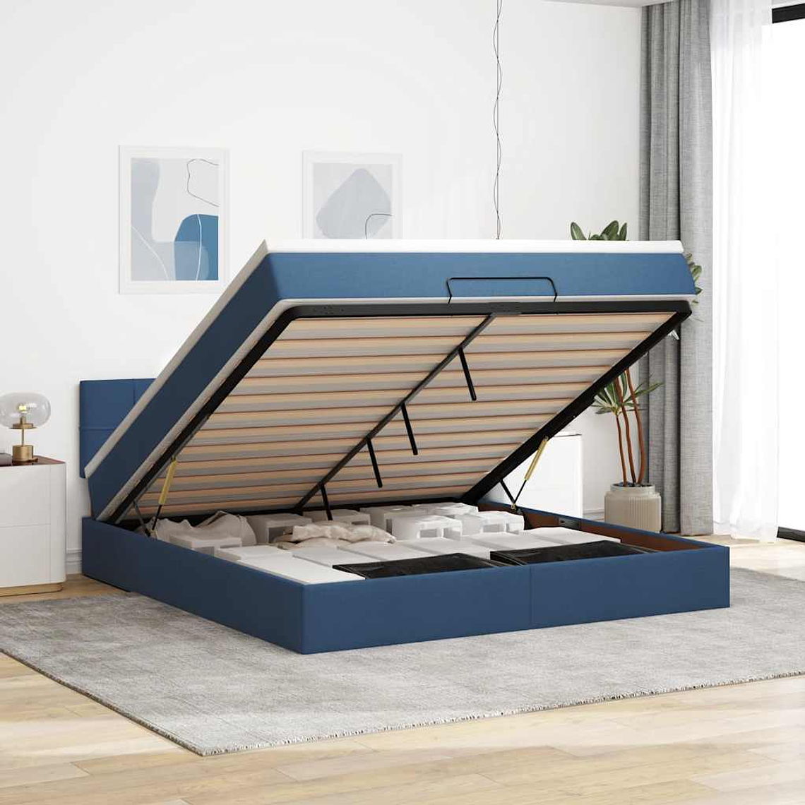 vidaXL Estrutura de cama otomana com colchão 160x200 cm tecido azul 1
