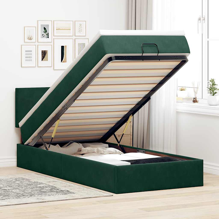 vidaXL Cama otomana com colchão & LEDs 80x200cm veludo verde-escuro 1