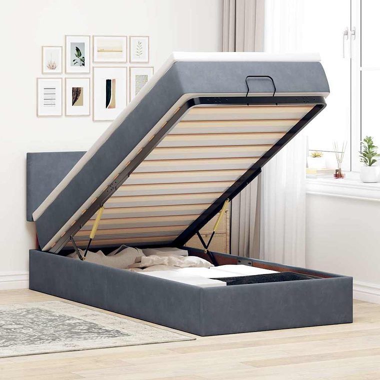 vidaXL Estrutura cama otomana colchão 90x190 cm veludo cinzento escuro 1