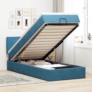 vidaXL Estrutura cama otomana com colchão azul escuro 90x190cm veludo