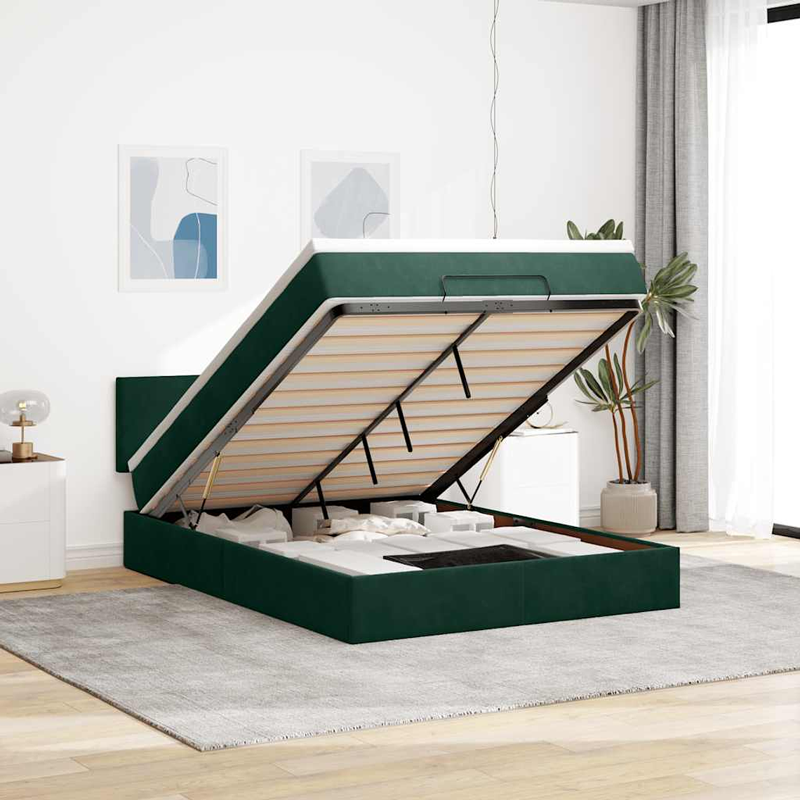 vidaXL Estrutura de cama otomana com colchão 140x190cm verde escuro 1