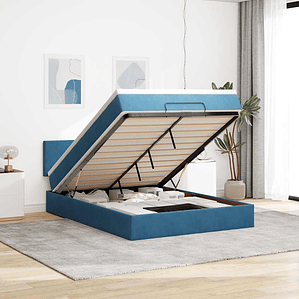 vidaXL Estrutura de cama otomana com colchão 140x190cm azul escuro