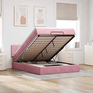 vidaXL Estrutura de cama otomana com colchão 140x190 cm veludo rosa