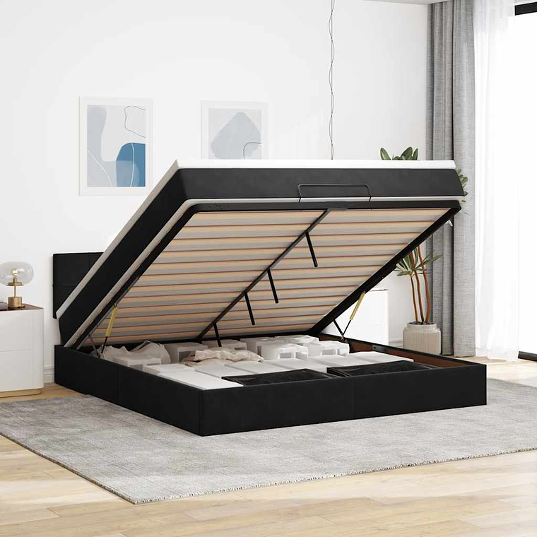 vidaXL Estrutura de cama otomana com colchão 160x200 cm veludo preto 1