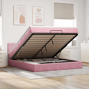 vidaXL Estrutura de cama otomana com colchão 160x200 cm veludo rosa