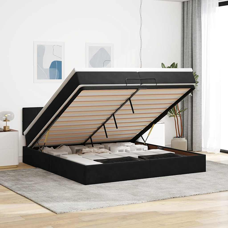 vidaXL Estrutura de cama otomana com colchões 200x200cm veludo preto 1