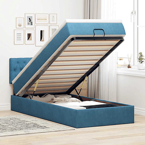 vidaXL Estrutura cama otomana com colchão azul escuro 90x190cm veludo