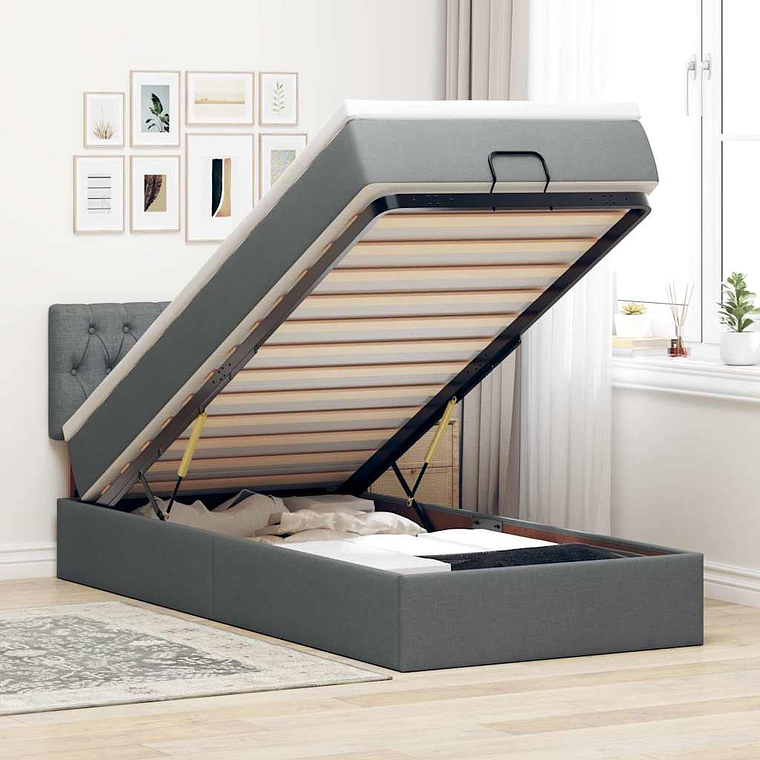 vidaXL Estrutura cama otomana colchão 100x200cm tecido cinzento escuro 1