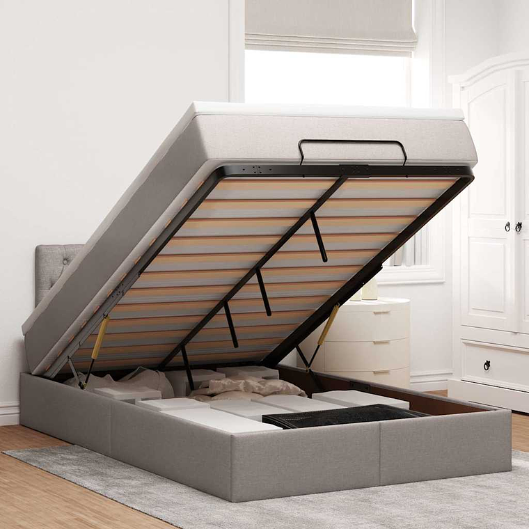 vidaXL Cama Otomana com colchão & LEDs 120x190cm cinza-acastanhado 1