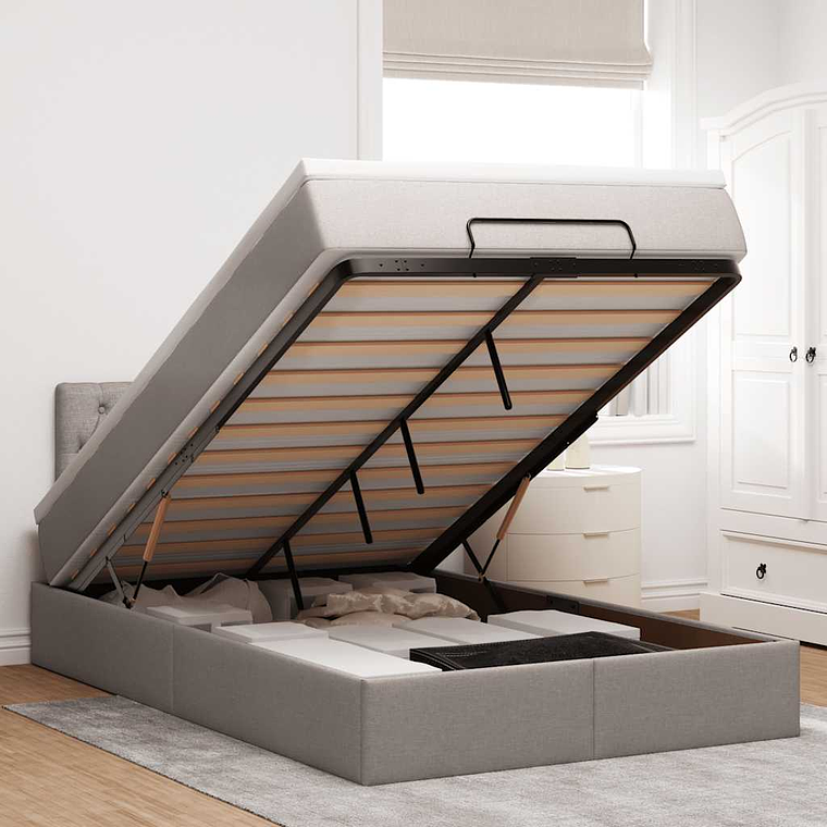 moldura de cama otomana vidaXL com tecido cinza 120x200cm 1