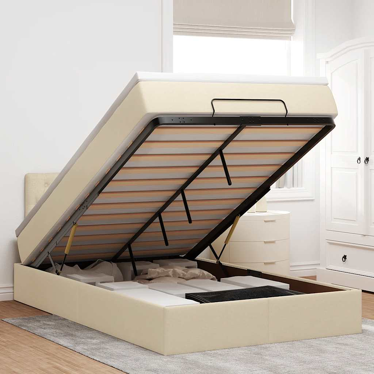 vidaXL Estrutura de cama otomana com colchão tecido creme 120x200cm 1