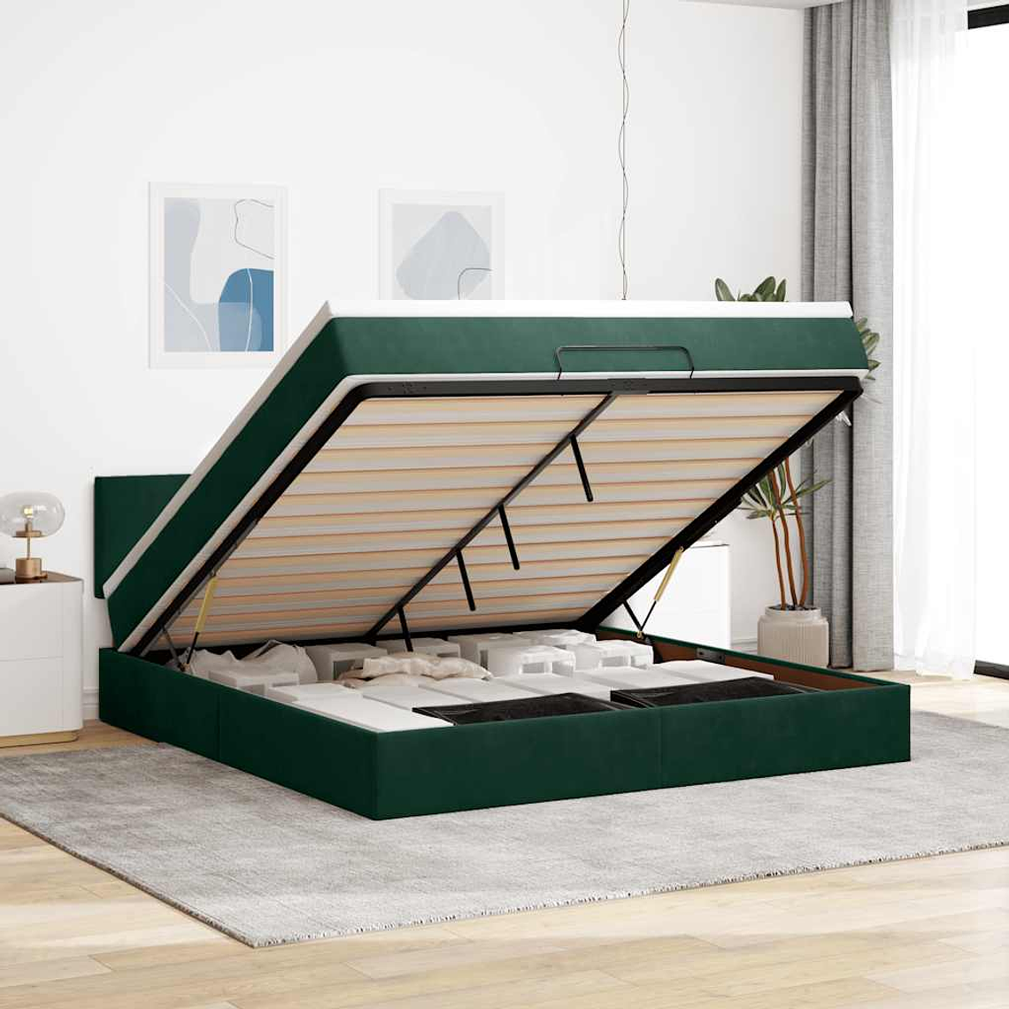 vidaXL Estrutura de cama otomana com colchão 180x200 cm verde escuro 1