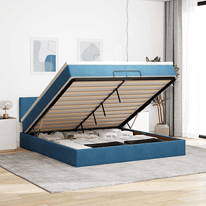 vidaXL Cama otomana com colchões/LEDs 200x200 cm veludo azul-escuro