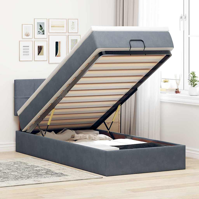 vidaXL Estrutura cama otomana colchão 90x190 cm veludo cinzento escuro 1