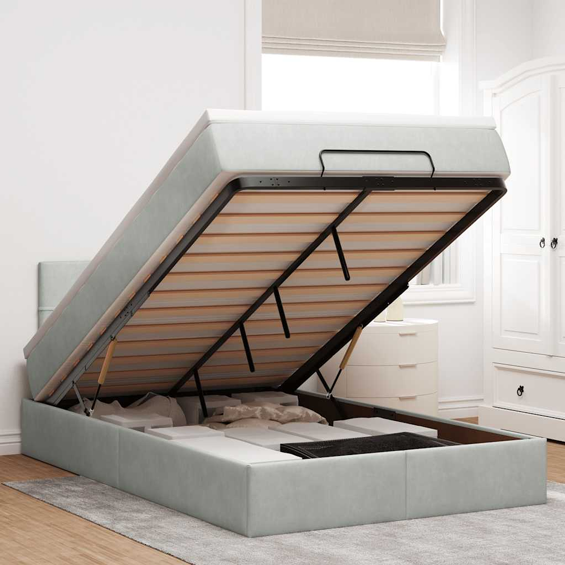 vidaXL Cama otomana com colchão & LEDs 120x190cm veludo cinza-claro 1