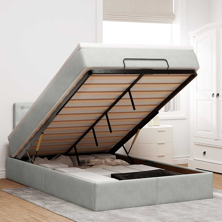 vidaXL Cama otomana com colchão & LEDs 120x190cm veludo cinza-claro 1