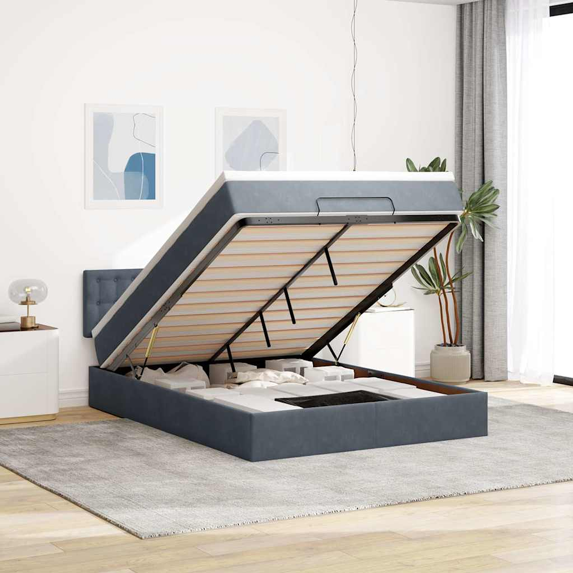 vidaXL Estrutura de cama otomana com colchão 140x190cm cinzento escuro 1