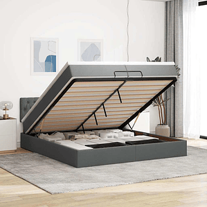 vidaXL Estrutura de cama otomana com colchões tecido cinzento escuro