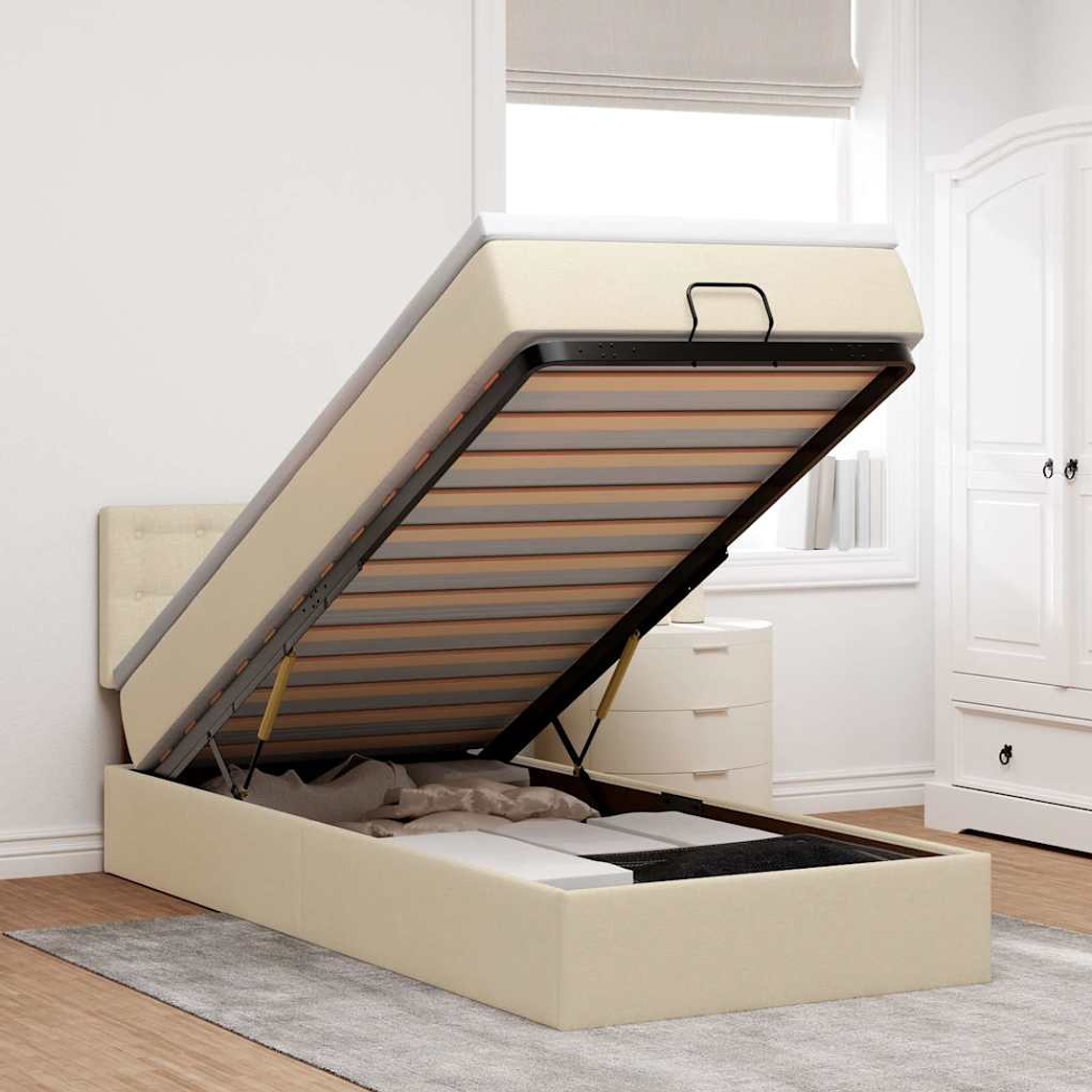 vidaXL Estrutura de cama otomana com creme de colchão 80x200cm tecido 1