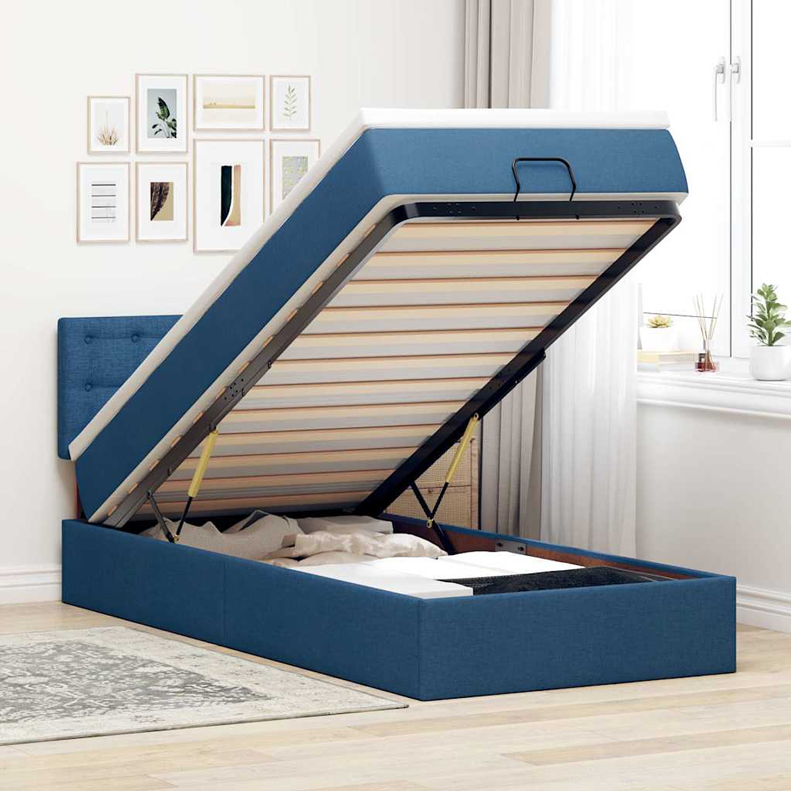 vidaXL Estrutura de cama otomana com colchão tecido azul 80x200cm 1