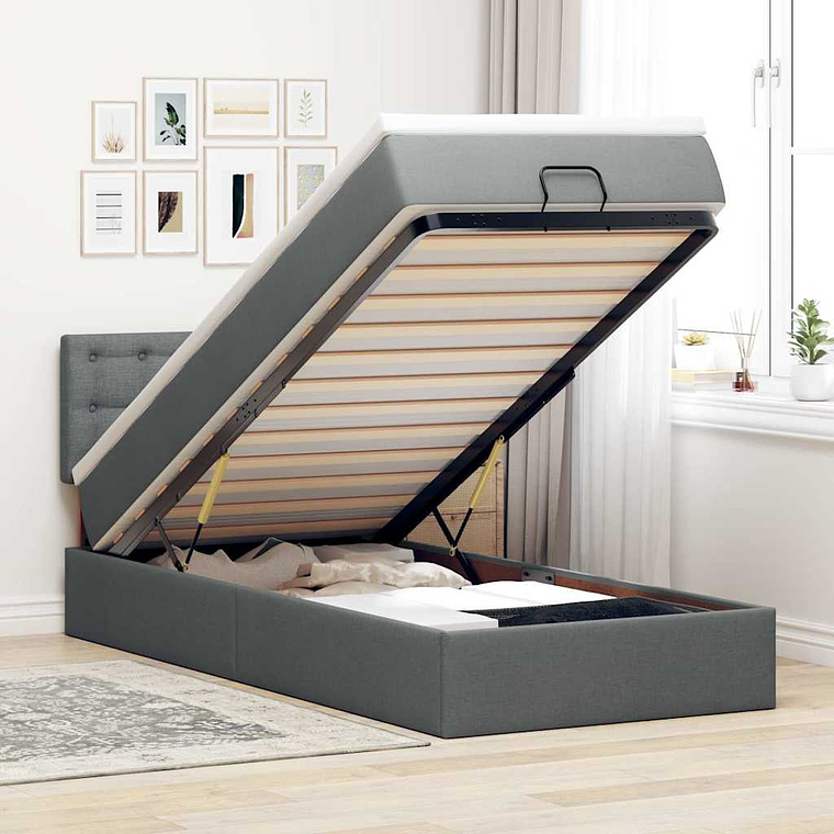 vidaXL Estrutura cama otomana colchão 100x200cm tecido cinzento escuro 1