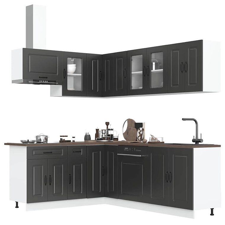 vidaXL 11 peças armário de cozinha conjunto Kalmar preto 1