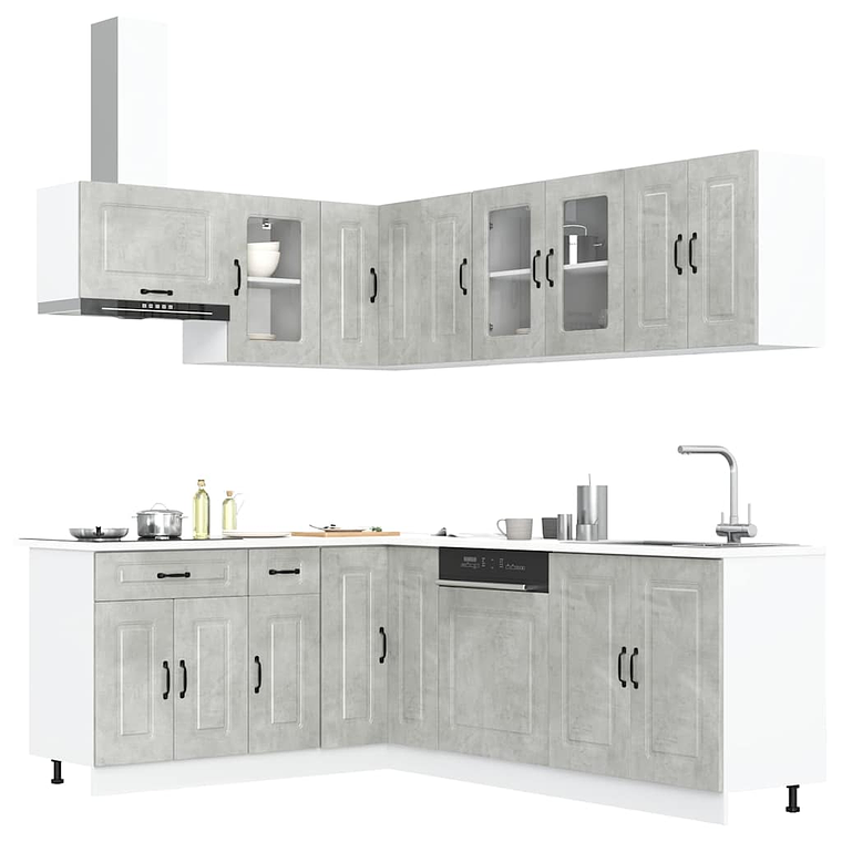 vidaXL 11 peças armário de cozinha conjunto Kalmar concreto cinza 1