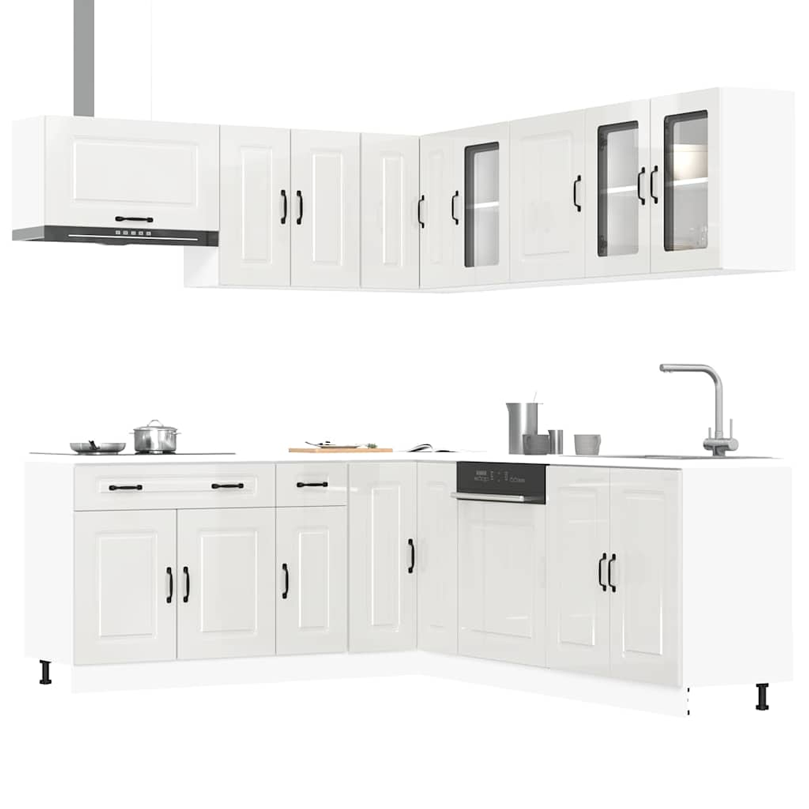 vidaXL 11 peças armário de cozinha conjunto Kalmar brilho branco 1