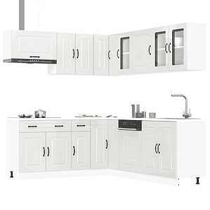vidaXL 11 peças armário de cozinha conjunto Kalmar brilho branco