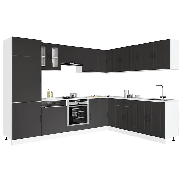 vidaXL 14 peças armário de cozinha conjunto Kalmar preto 1