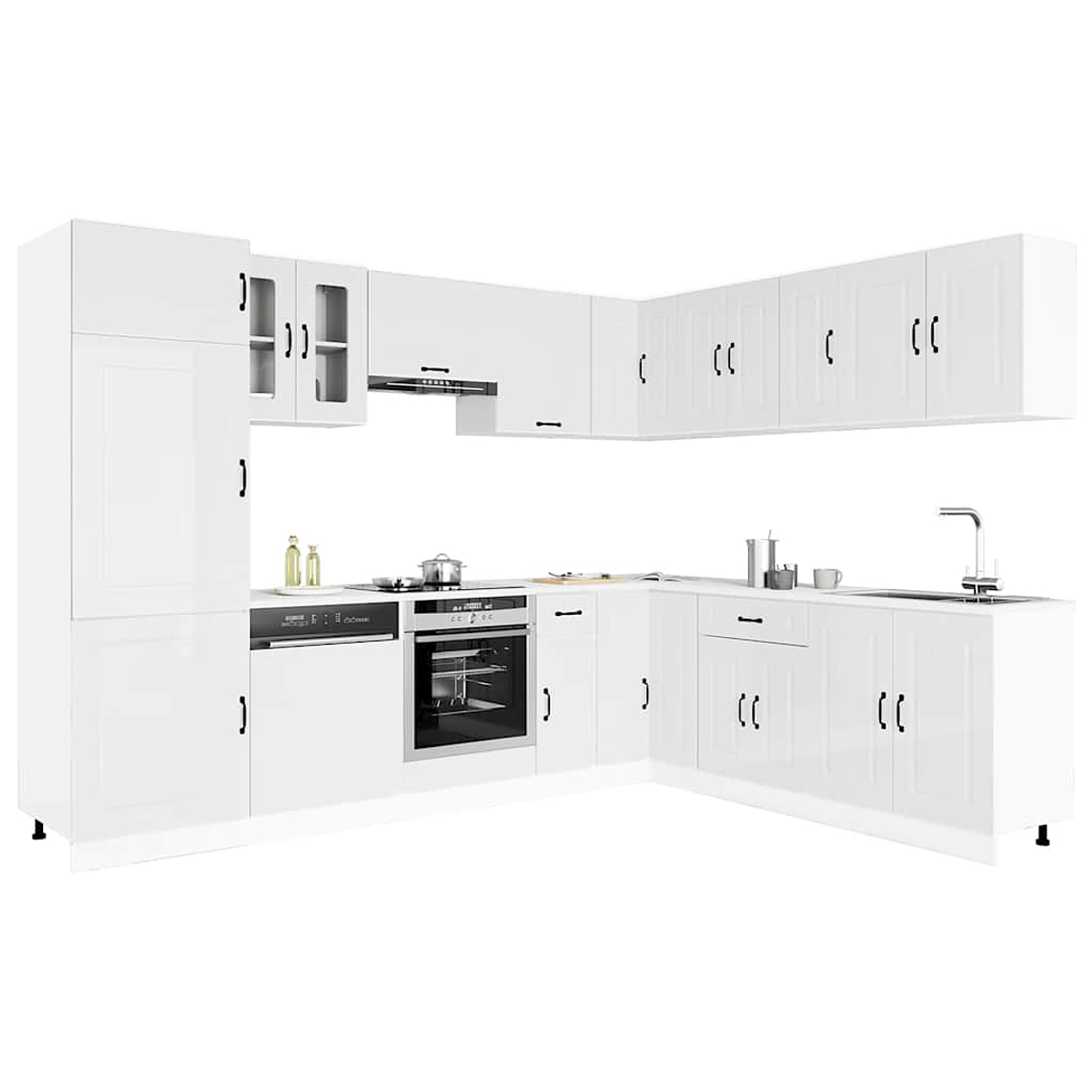 vidaXL 14 peças armário de cozinha conjunto Kalmar brilho branco 1