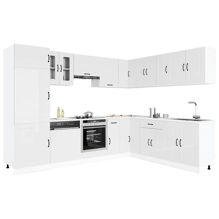 vidaXL 14 peças armário de cozinha conjunto Kalmar brilho branco 1