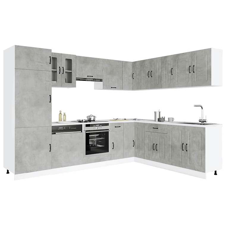 vidaXL 14 peças armário de cozinha conjunto Kalmar concreto cinza 1