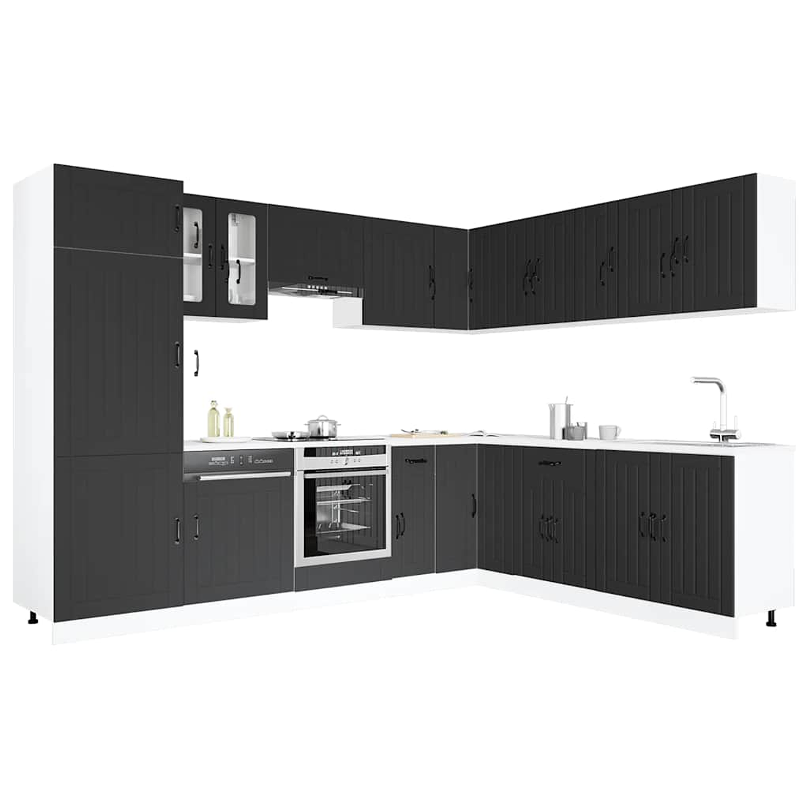 vidaXL 14 peças armário de cozinha conjunto Lucca preto 1