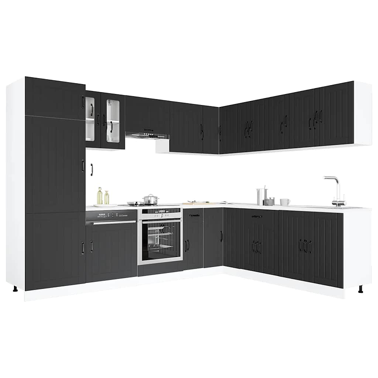 vidaXL 14 peças armário de cozinha conjunto Lucca preto 1