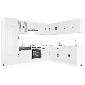 vidaXL 14 peças armário de cozinha conjunto Lucca brilho branco