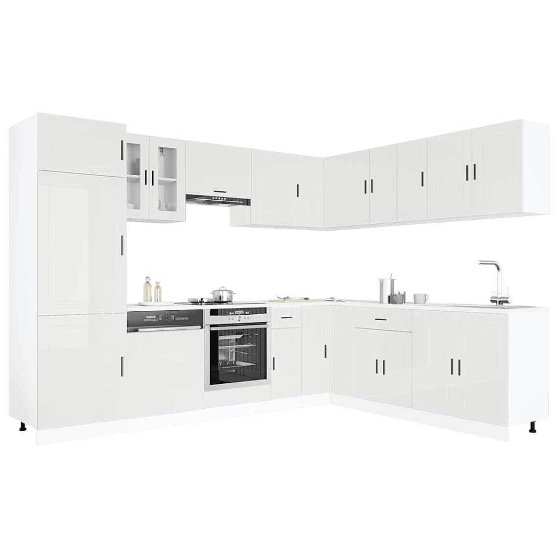 vidaXL 14 peças armário de cozinha conjunto Porto brilho branco 1