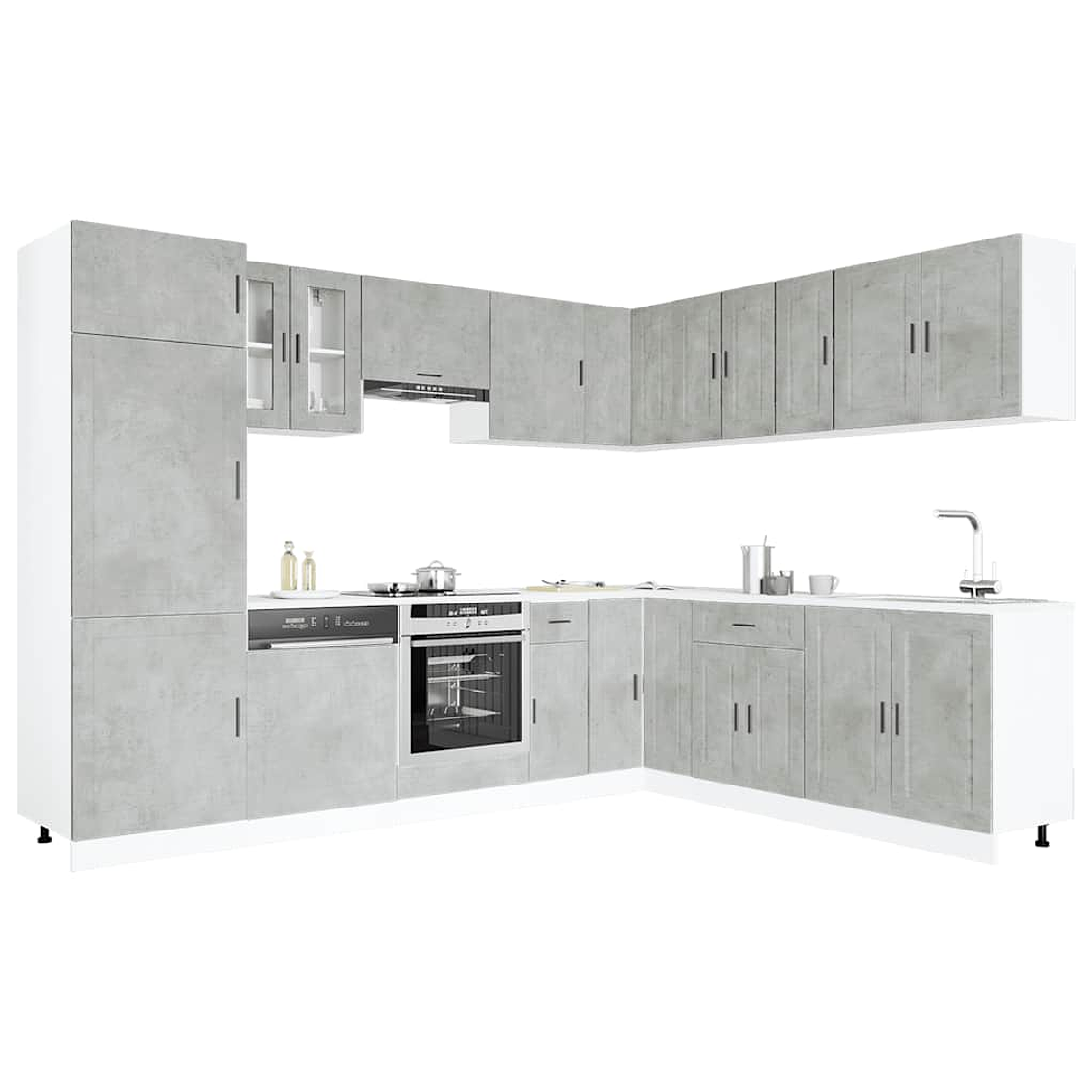 vidaXL 14 peças armário de cozinha conjunto Porto concreto cinza 1