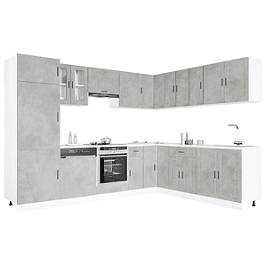 vidaXL 14 peças armário de cozinha conjunto Porto concreto cinza