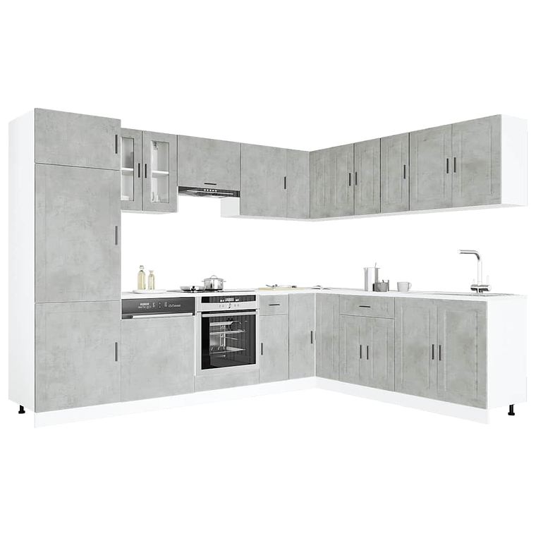 vidaXL 14 peças armário de cozinha conjunto Porto concreto cinza 1