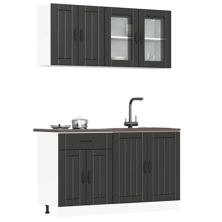 vidaXL 4 peças armário de cozinha conjunto Lucca preto 1
