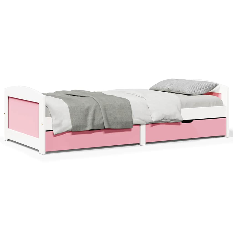 vidaXL Sofá-cama com 2 gavetas sem colchão 90x200 cm IRUN branco&rosa 1