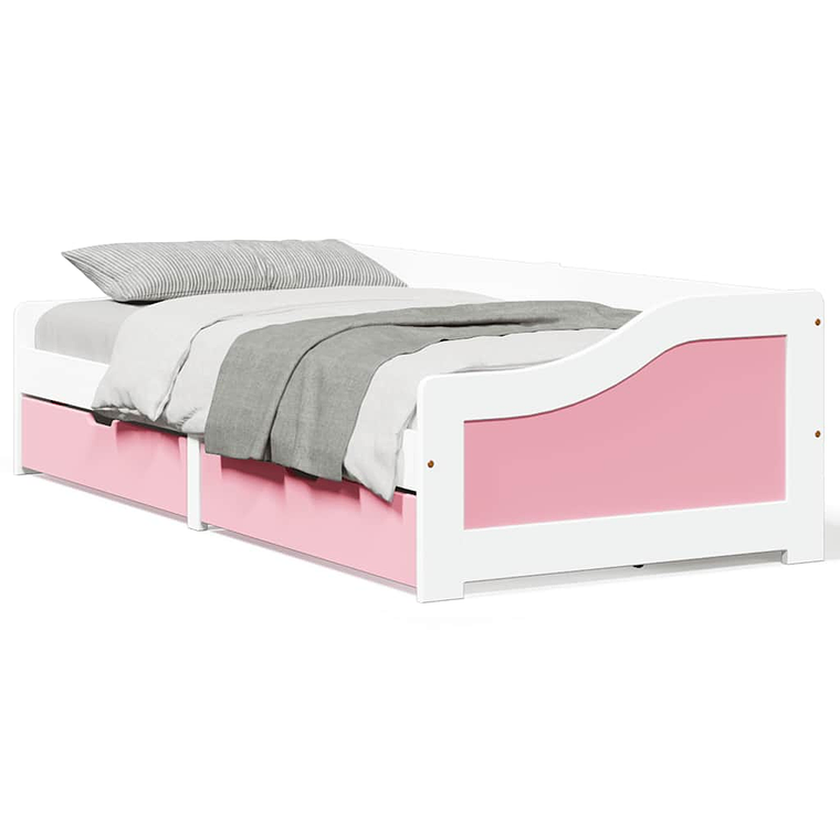 vidaXL Sofá-cama com 2 gavetas sem colchão 90x200 cm IRUN branco&rosa 1