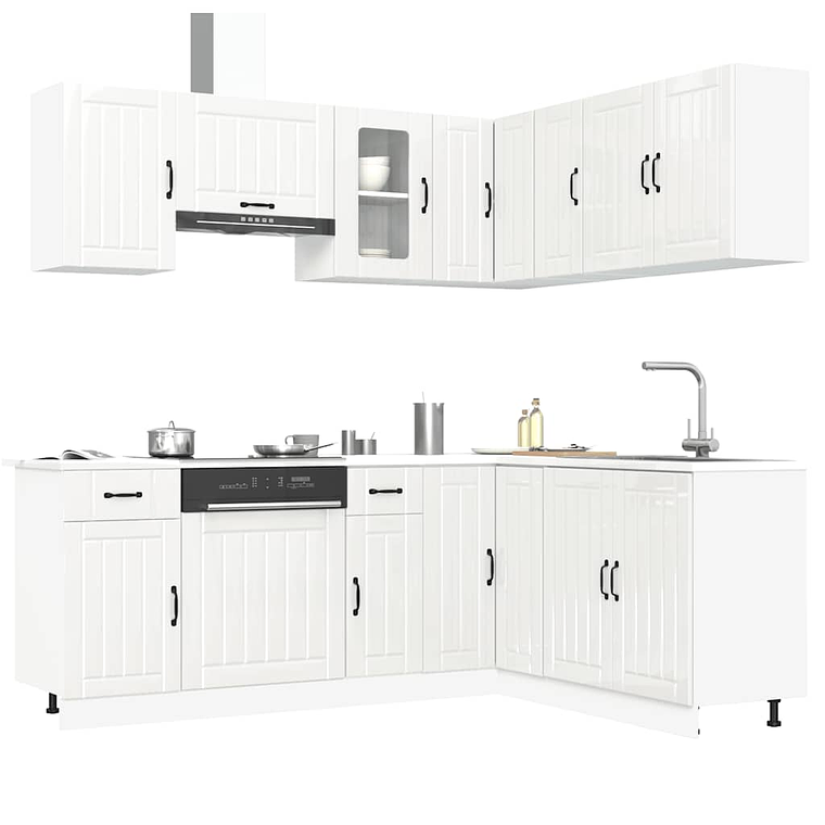 vidaXL 11 peças armário de cozinha conjunto Kalmar brilho branco 1