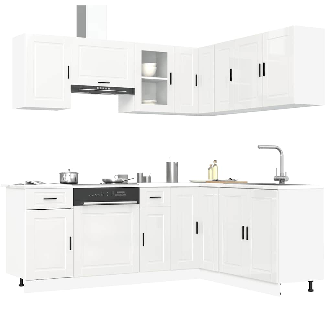 vidaXL 11 peças armário de cozinha conjunto Porto brilho branco 1