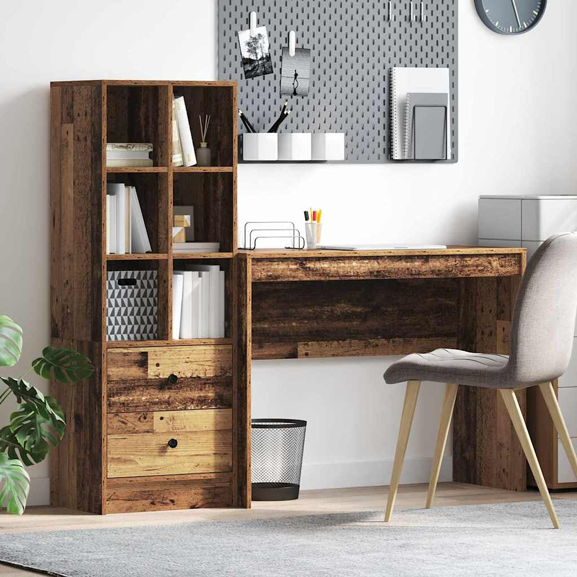 vidaXL Mesa com gaveta 2 pcs Madeira antiga 1