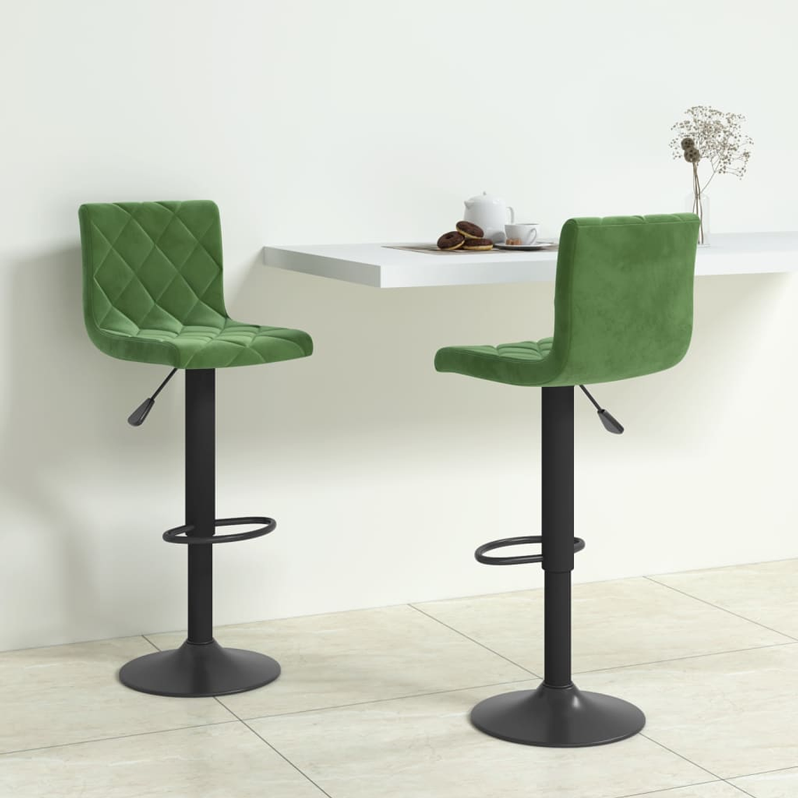 vidaXL Bancos de bar 2 pcs veludo verde-escuro 1